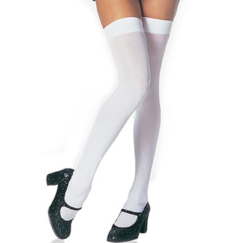 White Opaque Plus Size Thigh High Stockings