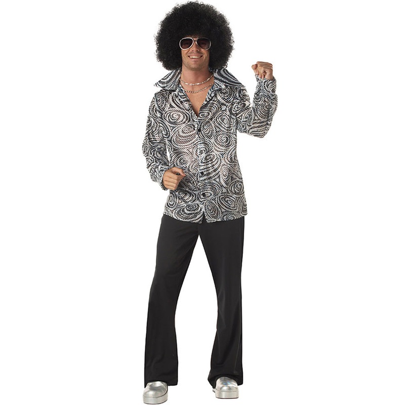 70s Groovy Disco Mens Shirt and Wig Set