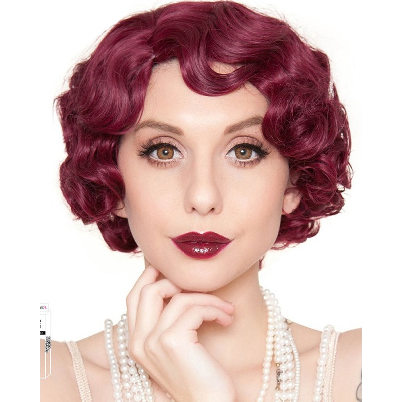 20s Flapper Finger Wave Premium Short Burgundy Wig