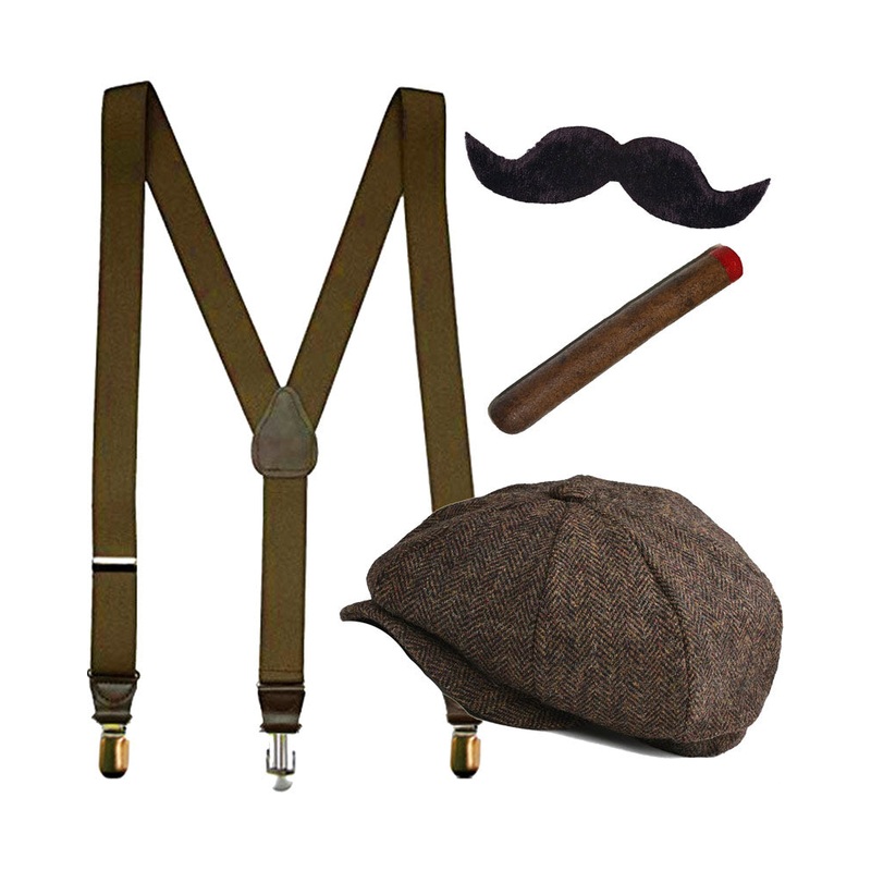 20s London Streets Hat Suspenders Cigar and Moustache Set