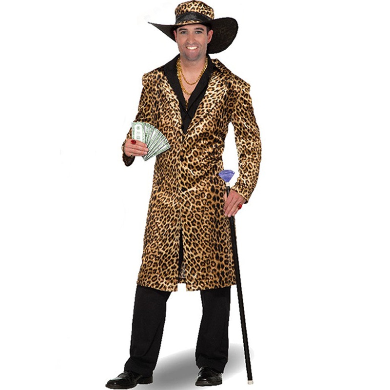 60s Leopard Coat and Hat Mens Costume