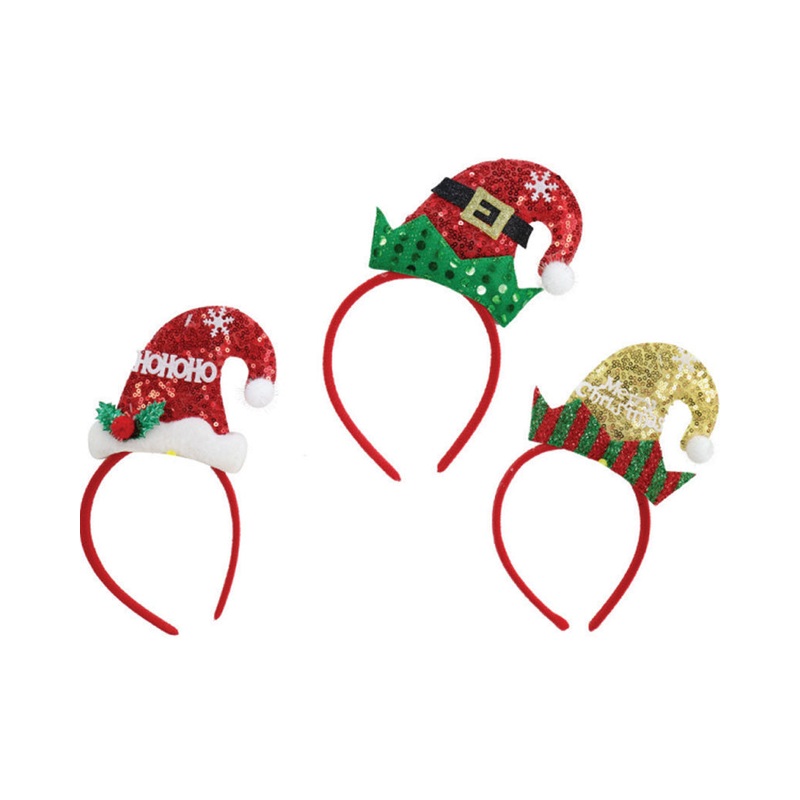 Christmas Sequin Hat Headbands Pack of 24