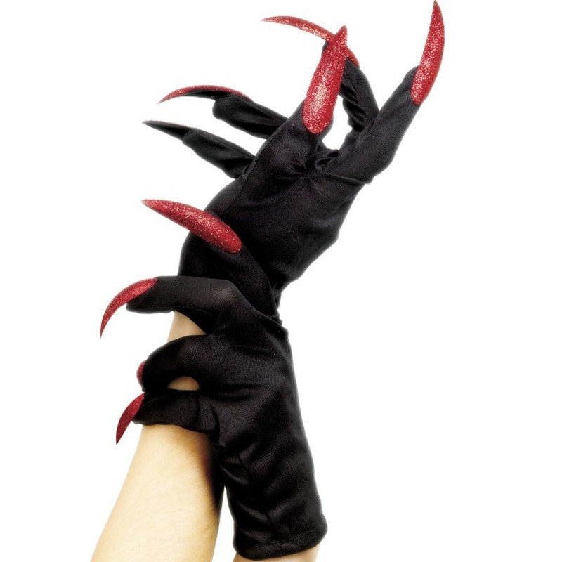 Halloween Gloves with Red Glitter Nails
