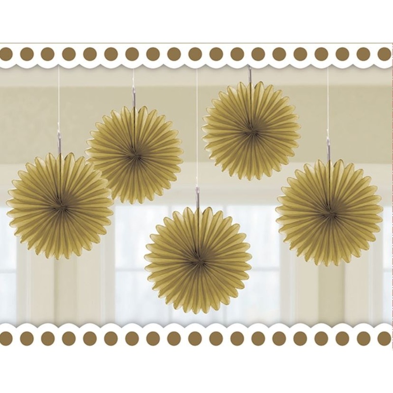 Mini Fan Decorations – Gold Pack of 5