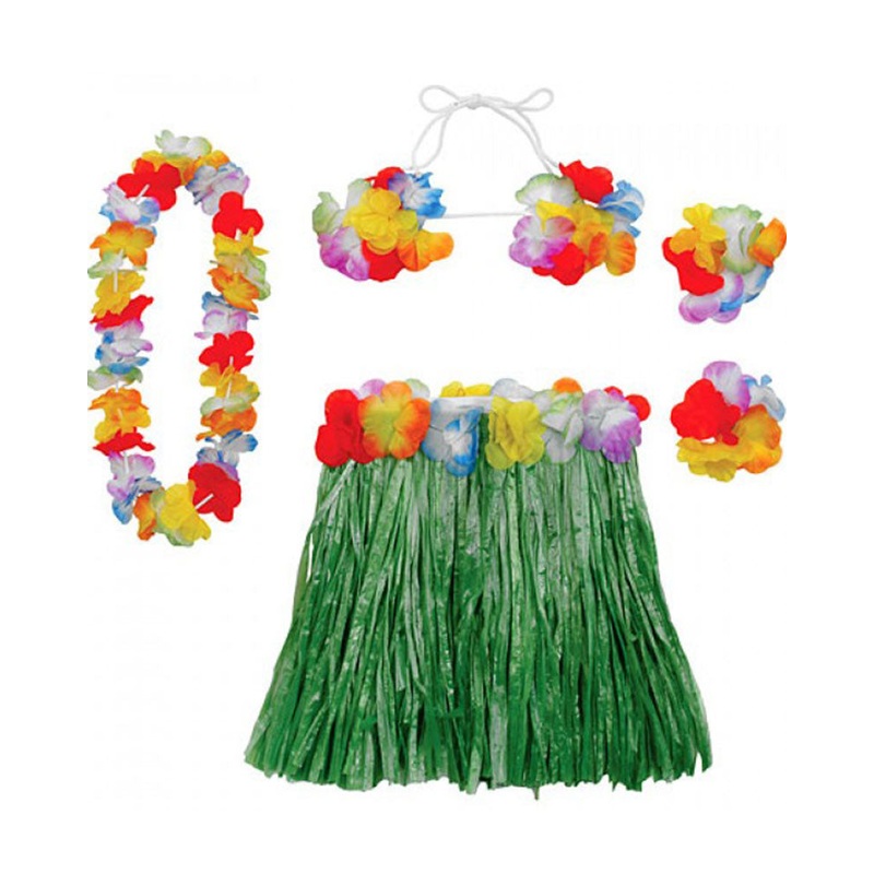 Multicolour Hula Bra Skirt Lei and Wristbands Kit