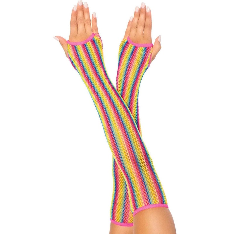 Rainbow Fishnet Arm Warmers