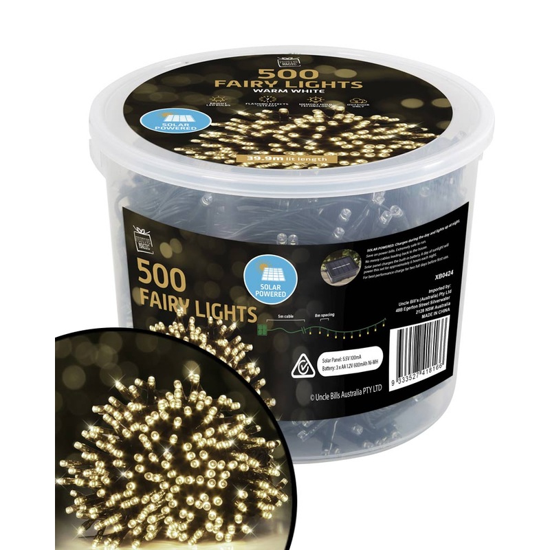 Solar Warm White 500 Piece LED Fairy Lights 39.9m