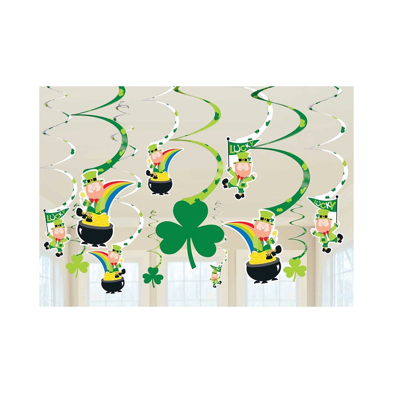 St Patricks Day Hanging Swirl Decorations Pack of 12