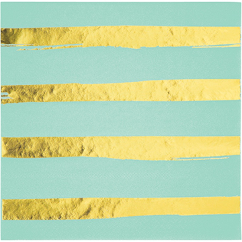 Touch of Colour Fresh Mint & Gold Foil Striped Lunch Napkins Pack of 16