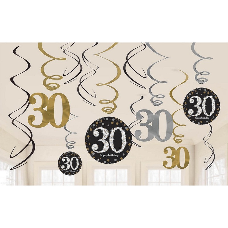 30th Sparkling Celebration Hanging Swirl Decorations Pack of 12