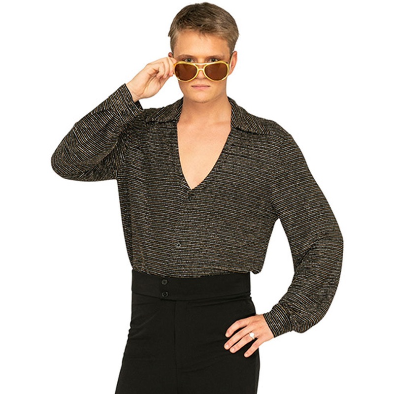 70s Mr Disco Black Shimmer Mens Shirt