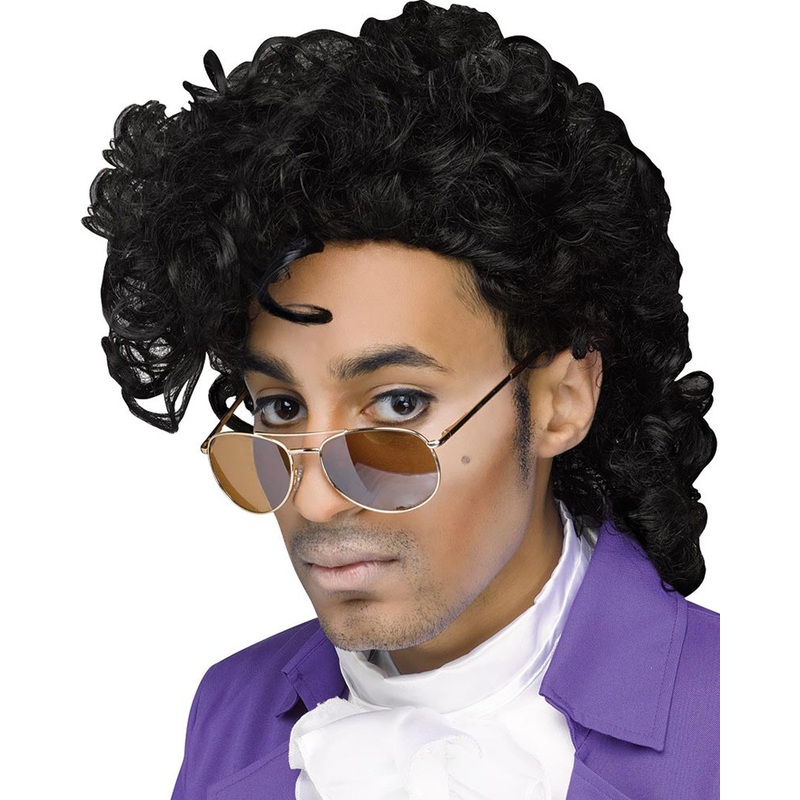 80s Purple Pain Curly Black Wig