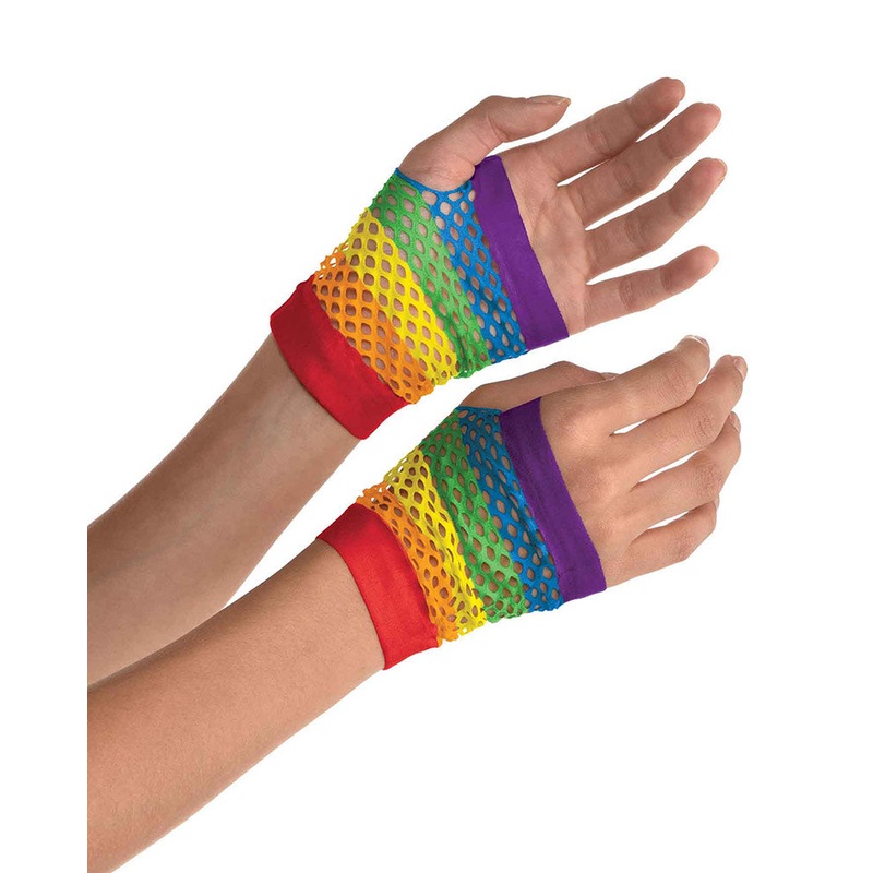 Short Rainbow Fishnet Gloves