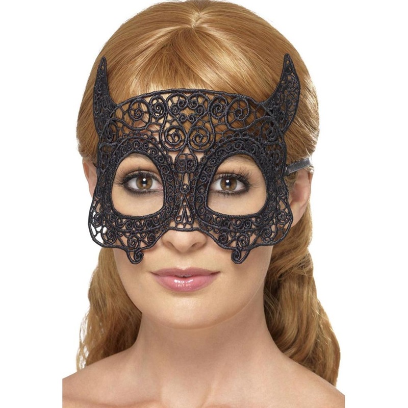 Embroidered Lace Filigree Black Devil Eye Mask