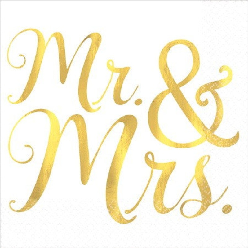 Mr & Mrs Beverage Napkins – Foil Hot-Stamped Pack of 16