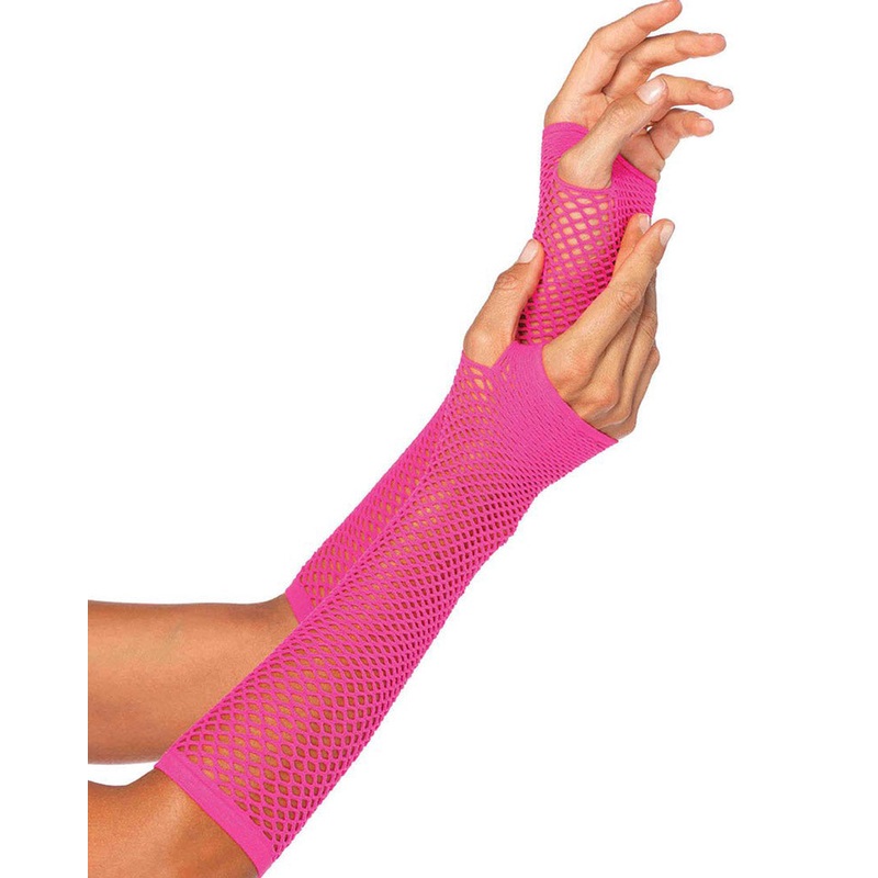 Neon Pink Triangle Net Fingerless Gloves