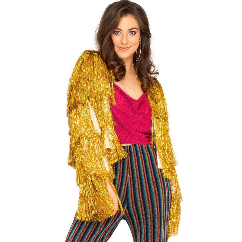 70s Funky Fringe Gold Disco Womens Jacket