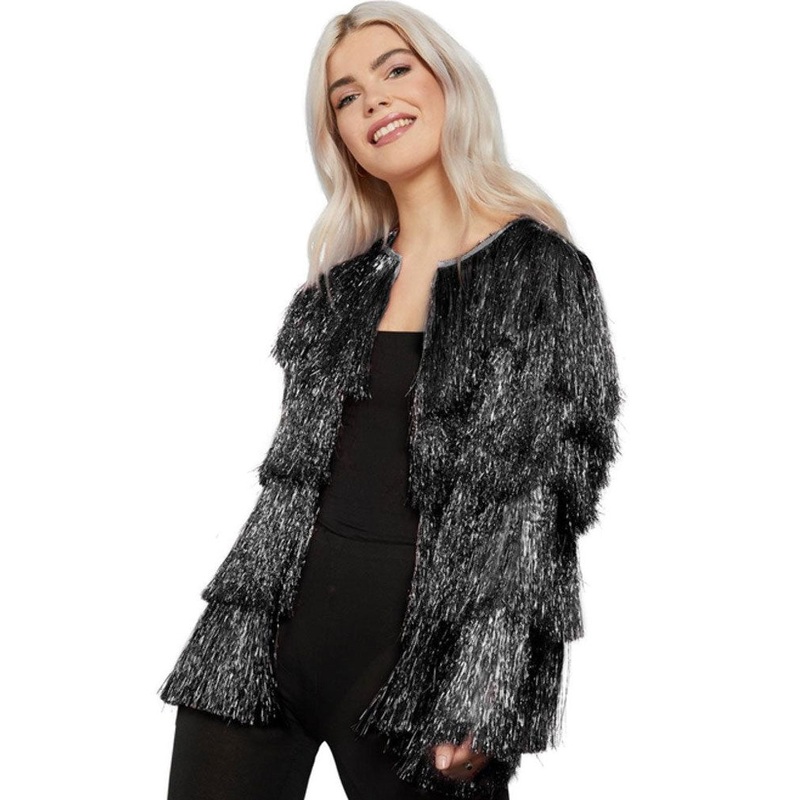 70s Tinsel Black Festival Womens Jacket