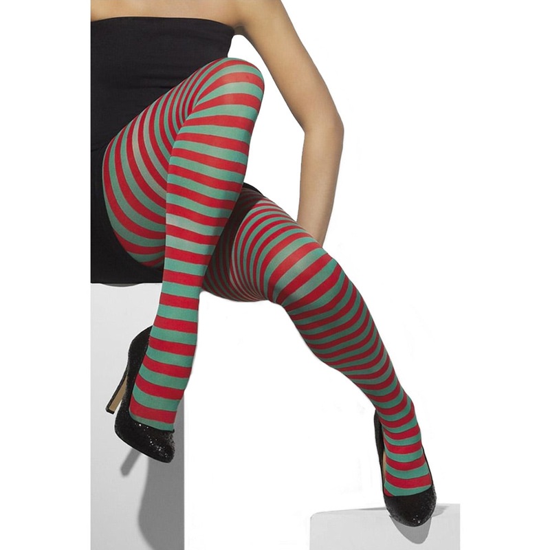 Christmas Red and Green Striped Opaque Tights