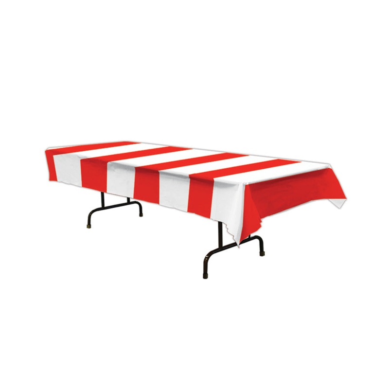 Christmas Red and White Wide Striped Plastic Tablecover