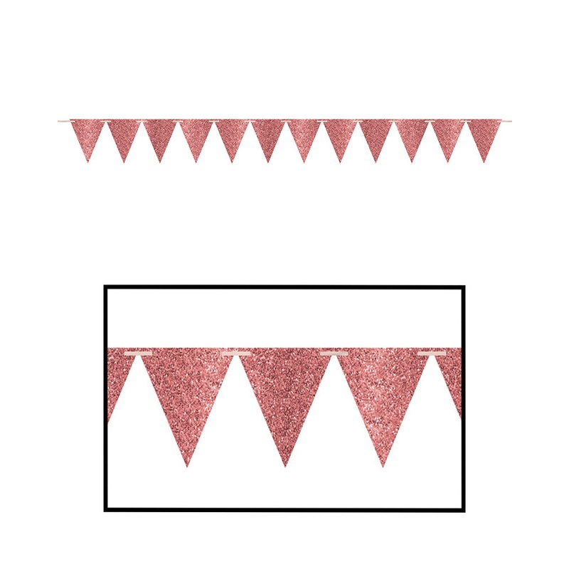 Large Paper Pennant Banner Glittered Rose Gold Sparkle