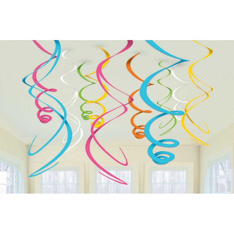 Multicolour Plastic Hanging Swirl Decorations Pack of 12