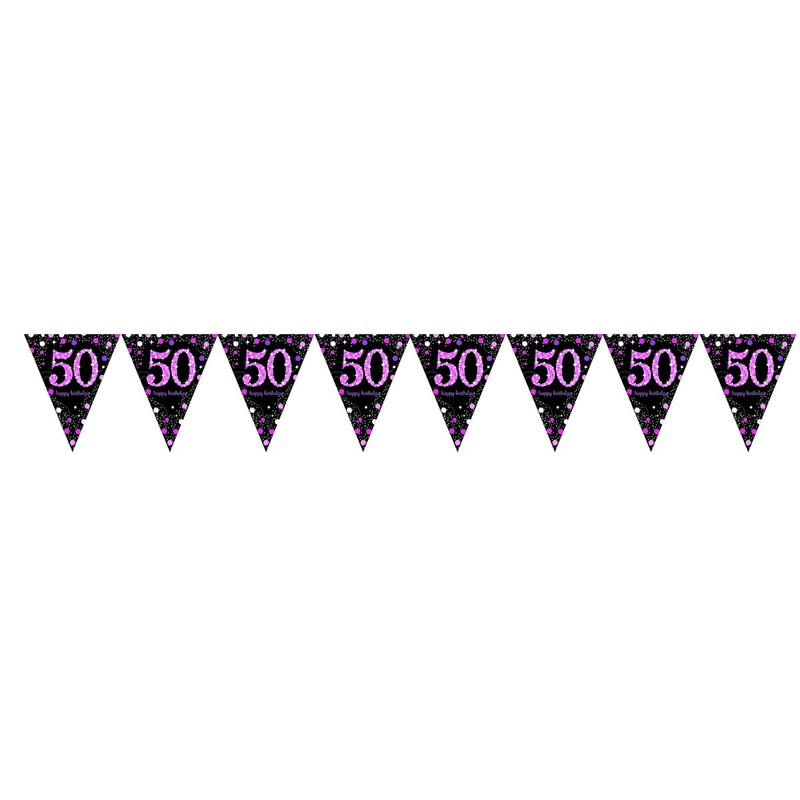 Pink Celebration 50 Prismatic Pennant Banner – Plastic
