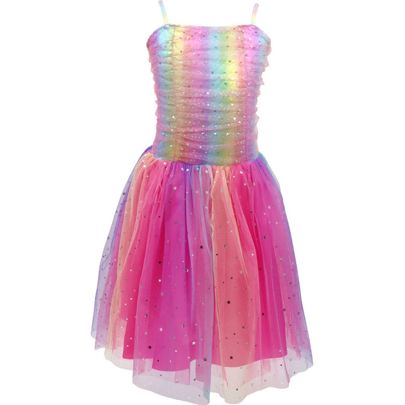 Rainbow Ruched Sparkle Party Dress Girls Costume