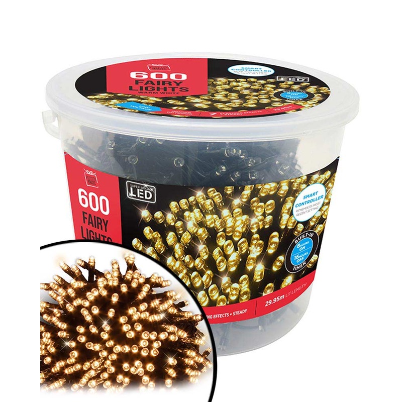 Timer Warm White 600 Piece LED Fairy Lights 30m