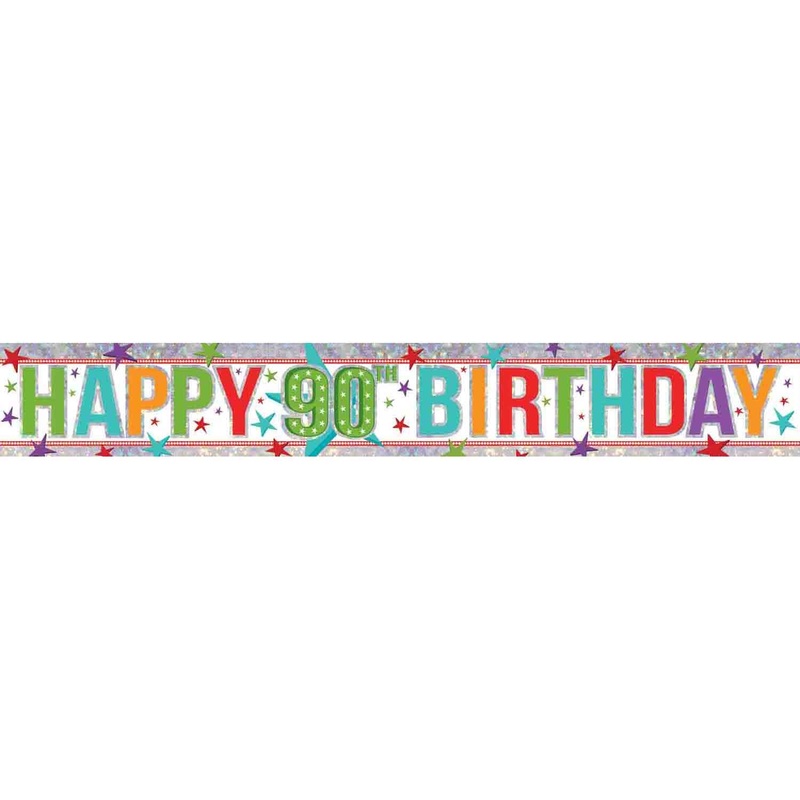 Banner Holographic Happy Birthday 90th Multi-Coloured
