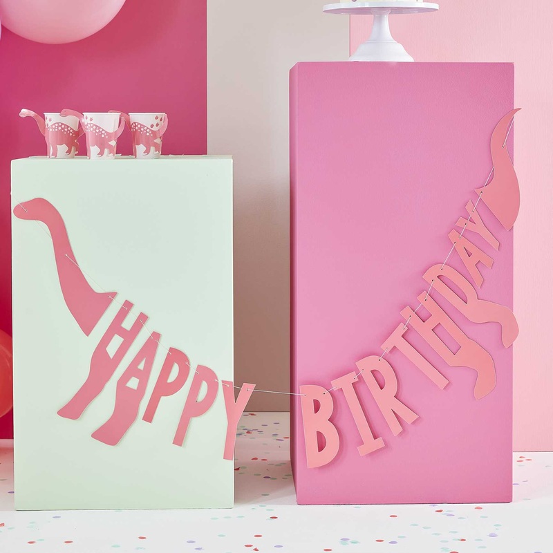 Dino Pink Bunting Happy Birthday Dinosaur Shaped