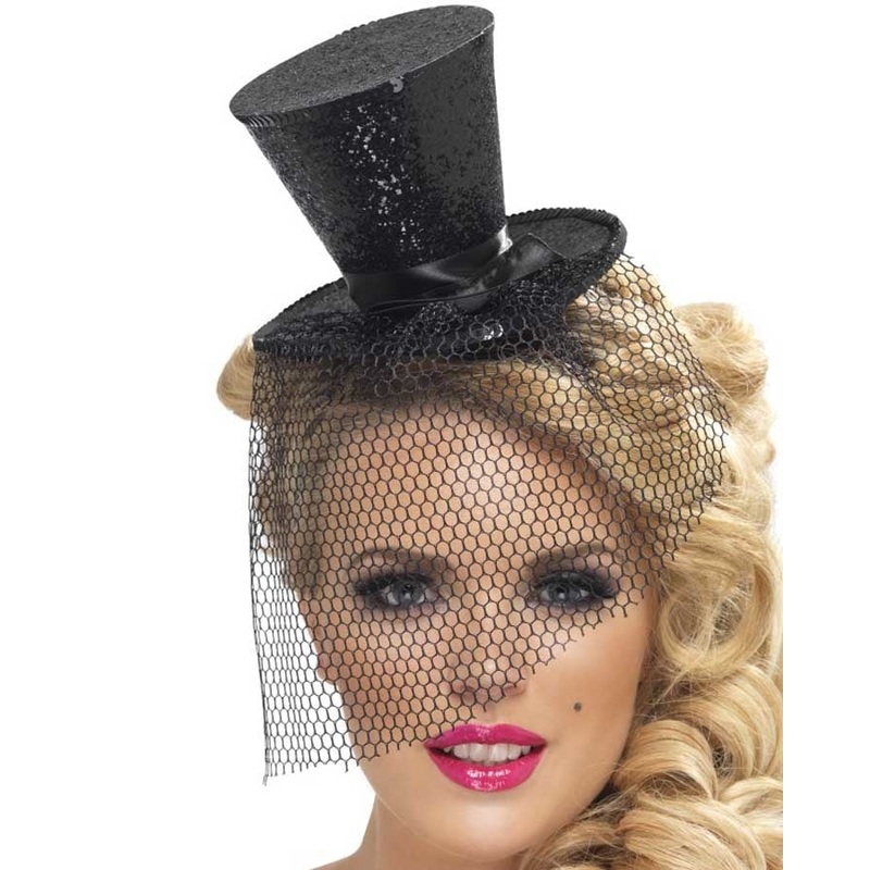 Mini Black Top Hat on Headband