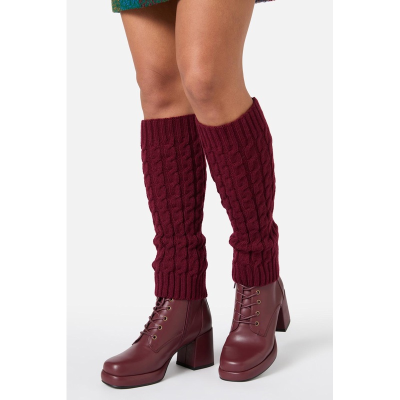 Dark Red Cable Leg Warmers