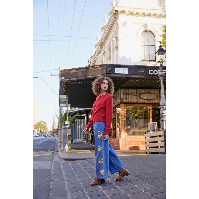 Fruit Embroidered Denim Jean