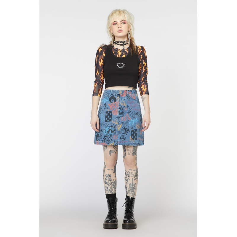 Graffiti Denim Mini Skirt