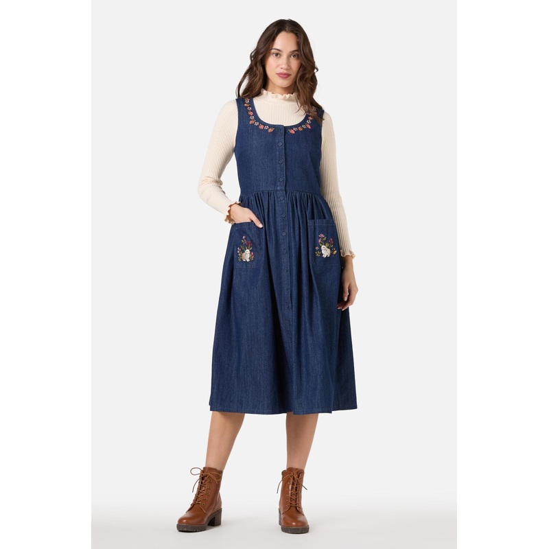 Rabbit Embroidered Denim Dress