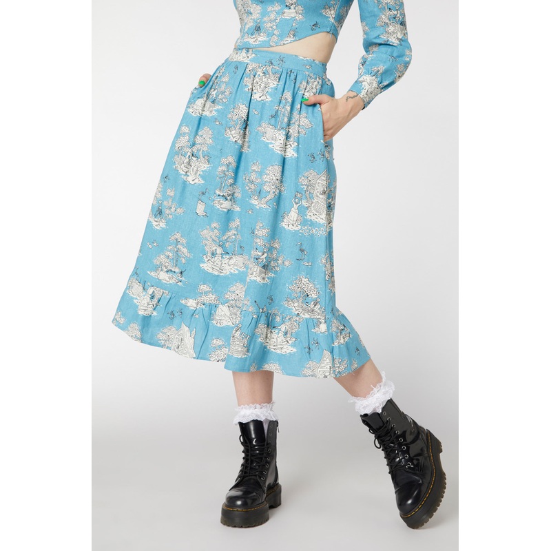 Skelly Toile Frill Midi Skirt