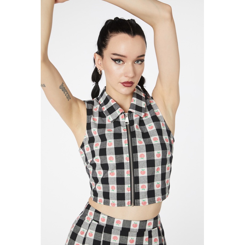 Gingham Peach Zip Up Top