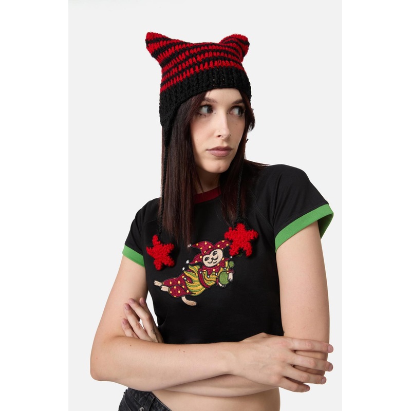 Red Black Stripe Star Beanie