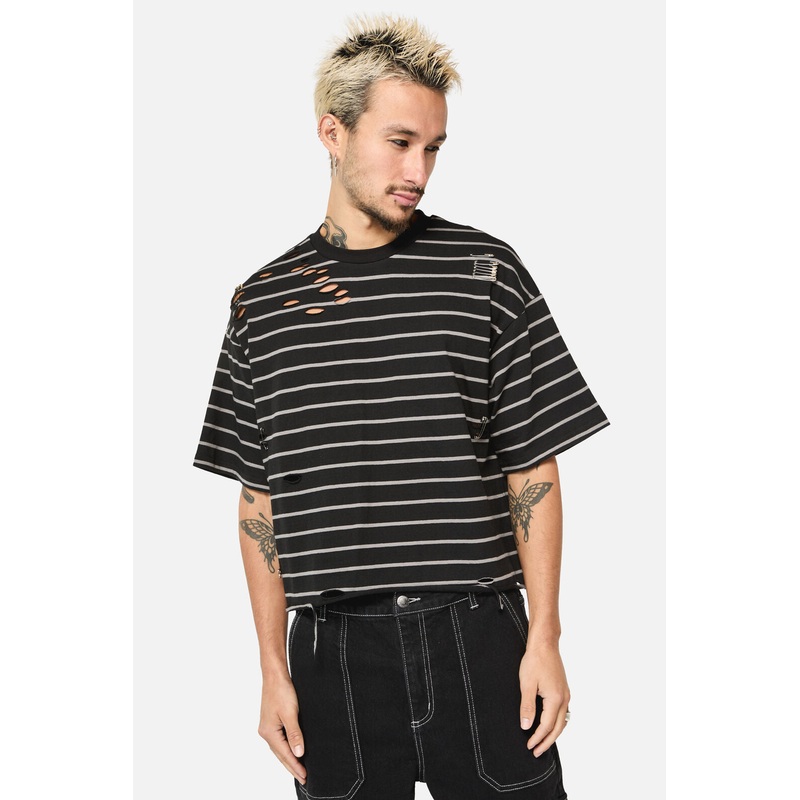 Scribbles Stripey Distressed Tee