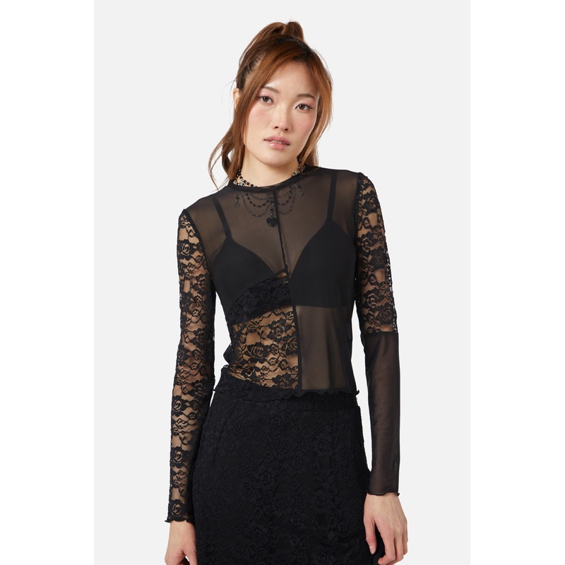 Lace Splice Mesh Top