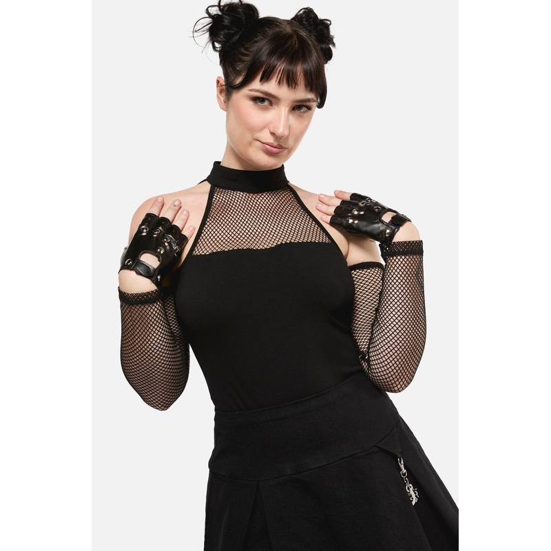 Round Stud Faux Leather Gloves