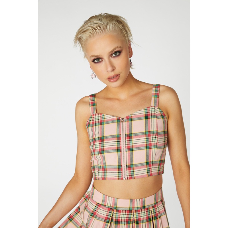 Spring Tartan Strap Crop Top