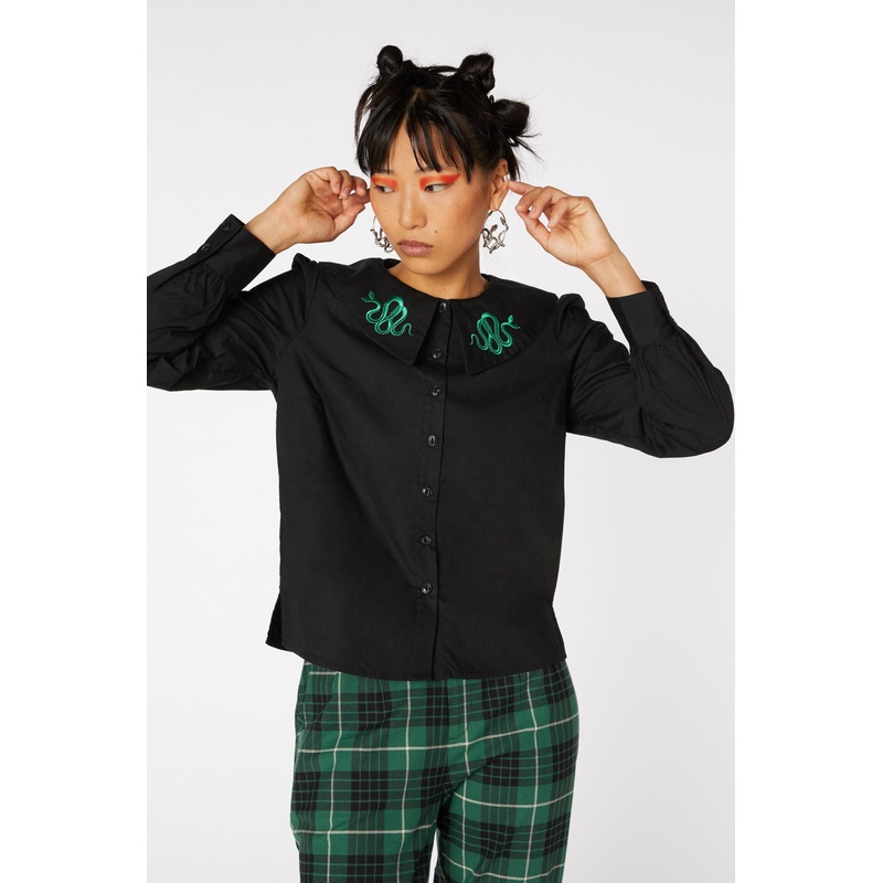 Collar Snake Cotton Blouse