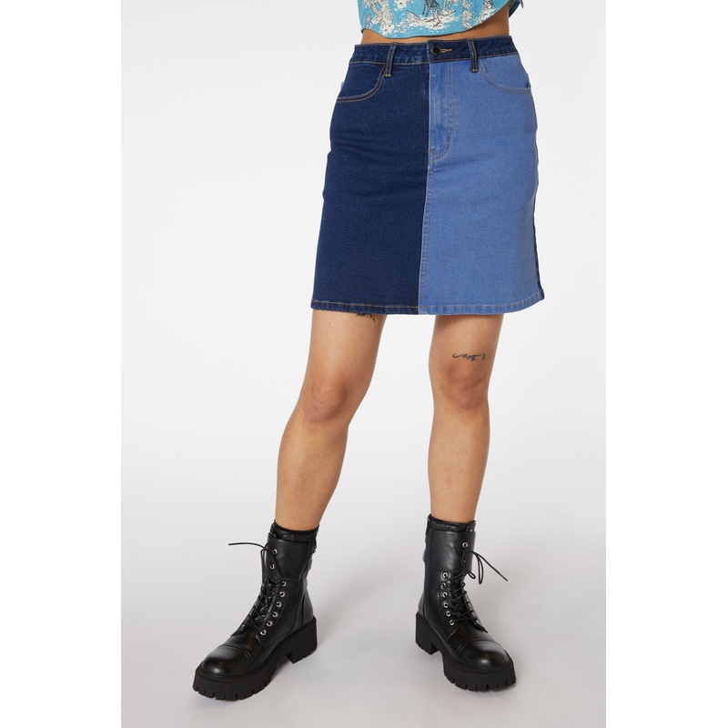 Split Wash Denim Mini Skirt