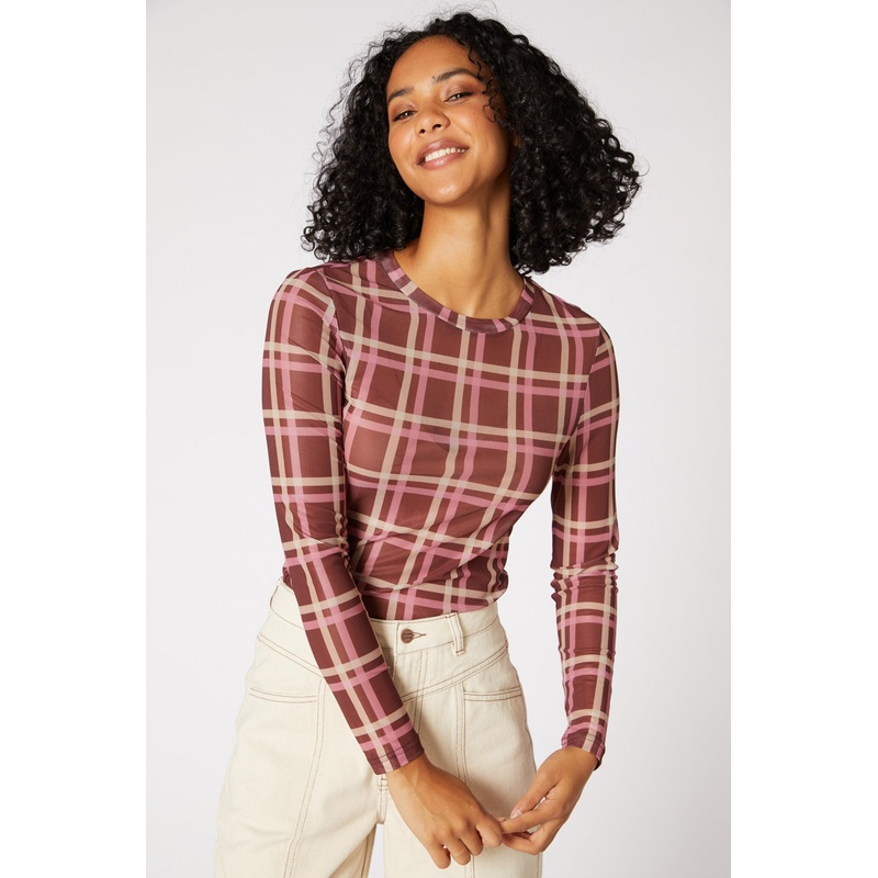 Gina Check Mesh Top