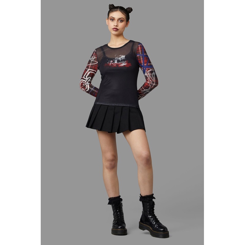 Tag Tartan Grave Mesh Top