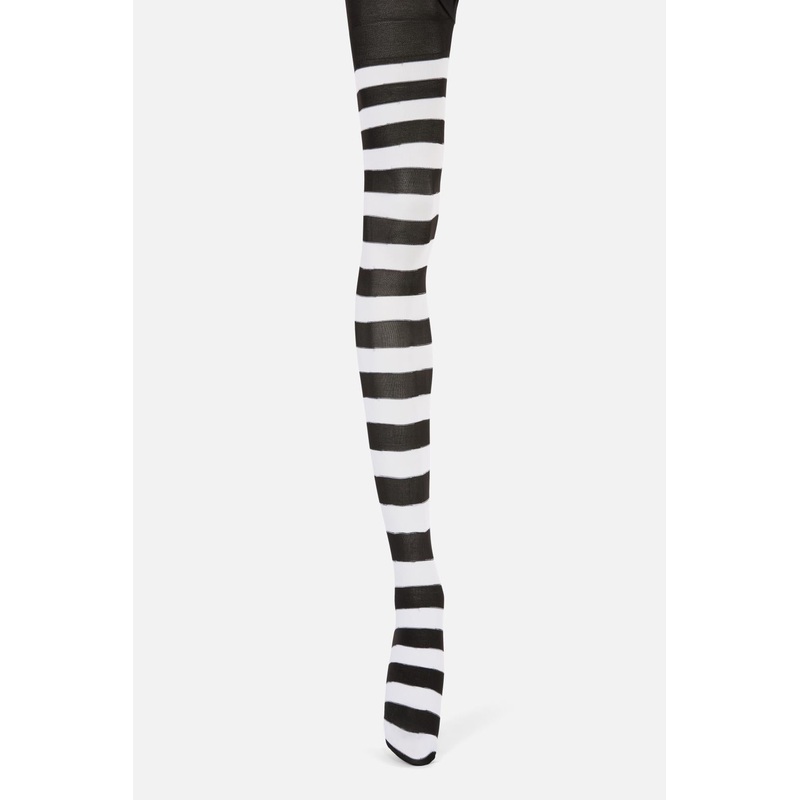 Black White Striped Tights