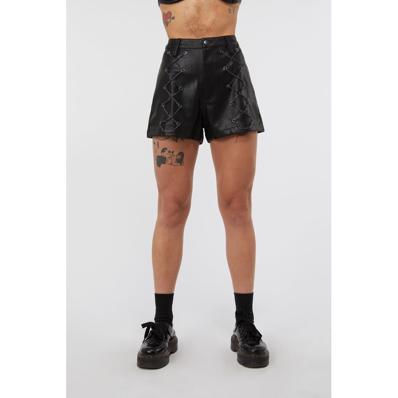Chain Lace Up PU Short