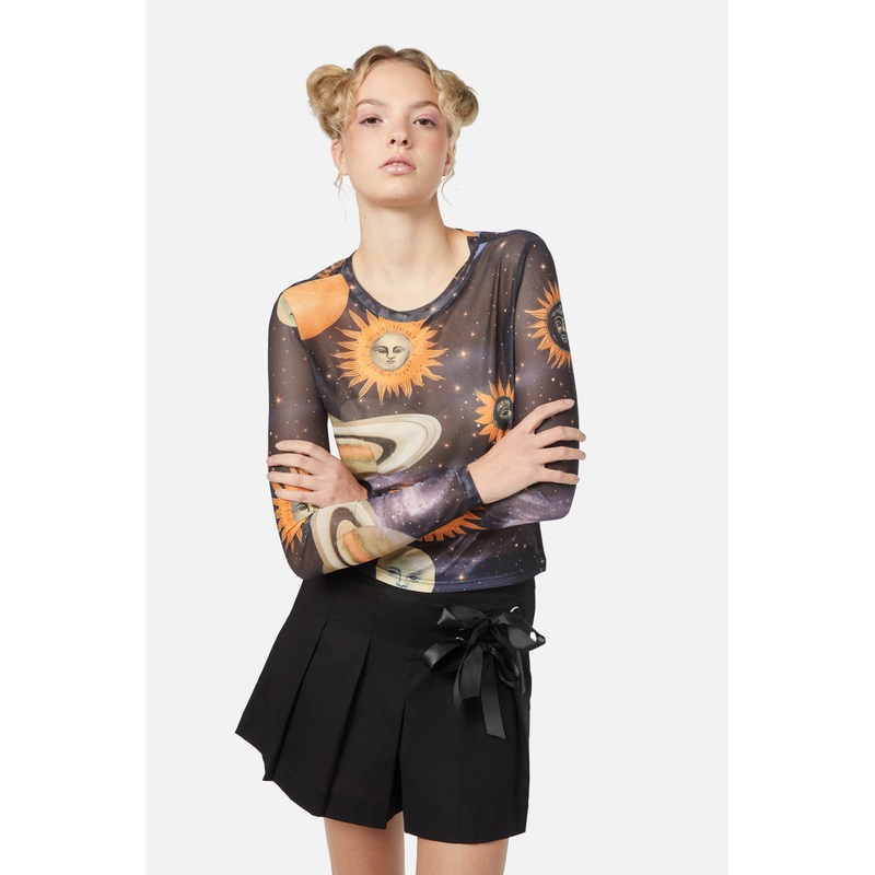 Moonlit Print Mesh Top